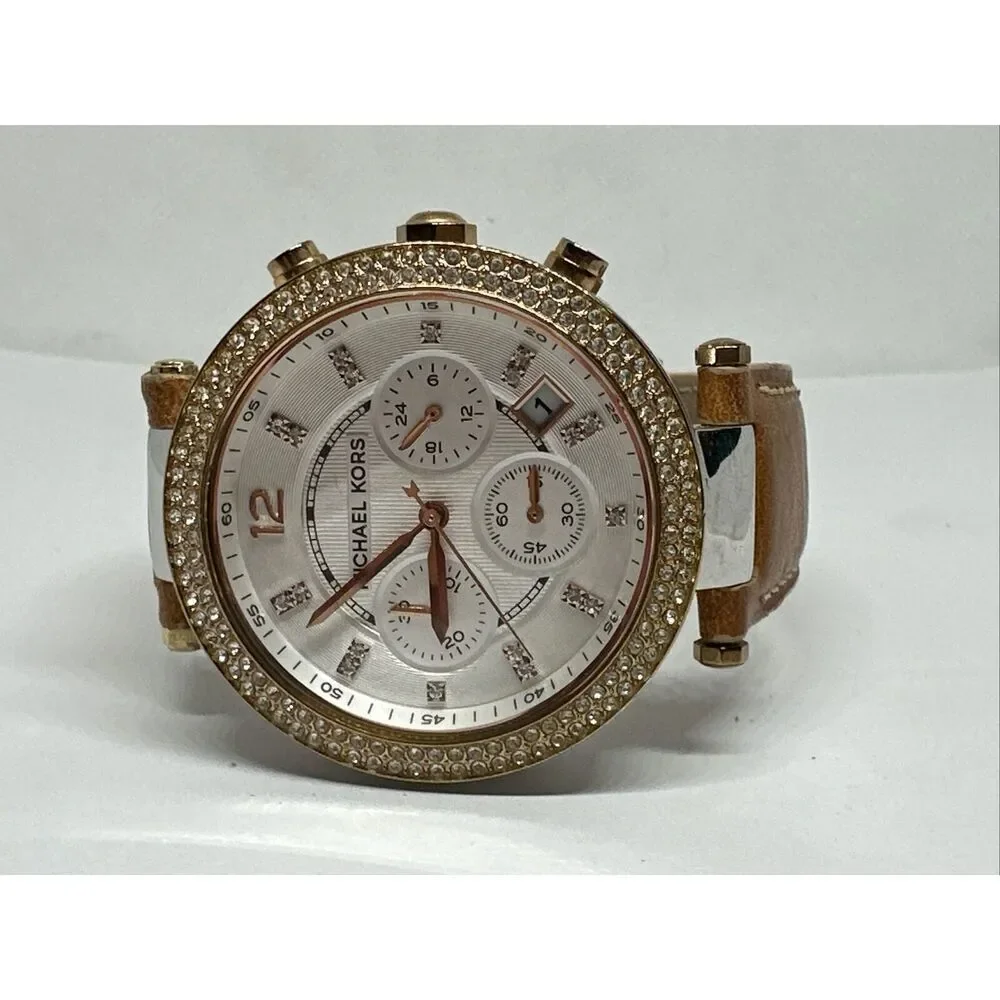 Michael Kors Parker MK5633 Women's Tan Leather Strap Analog Dial Watch NUL30